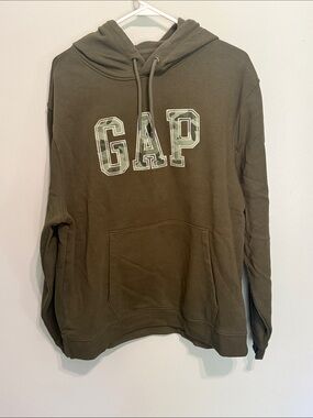 GAP Men's Olive Green Crewneck Hoodie with Appliqué Logo